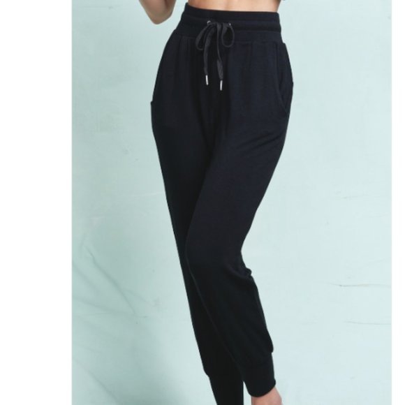 New High Waisted Black Drawstring Joggers - Picture 3 of 5